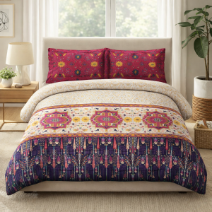 Portico New York Magnum Bohemian Printed Cotton Double Bedsheet with Pillow Covers